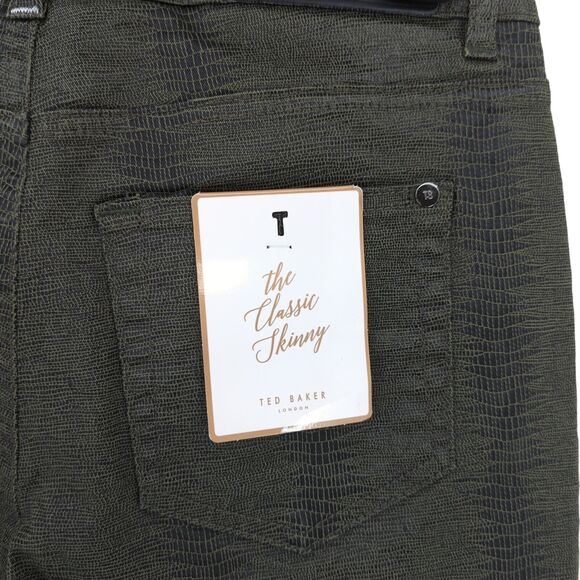 Ted Baker Women 29 Shiney Skinny Jeans Khaki Green Crocodile Effect NEW - Picture 9 of 9